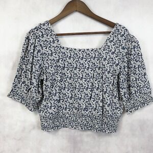 Roxy Womens Crop Top Size XL Smocked Ditsy Cottage Boho‎ Milkmaid Coquette Beach